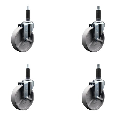 Service Caster 5'' Semi Steel Wheel Swivel 1'' Expanding Stem Caster Set, 4PK SCC-EX20S514-SSS-1-4